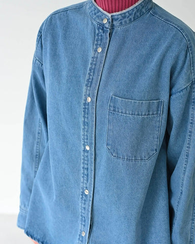 HERENCIA <br> Back frill denim blouse
