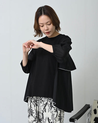 Herencia<br> バック配色メロー フリルトップス