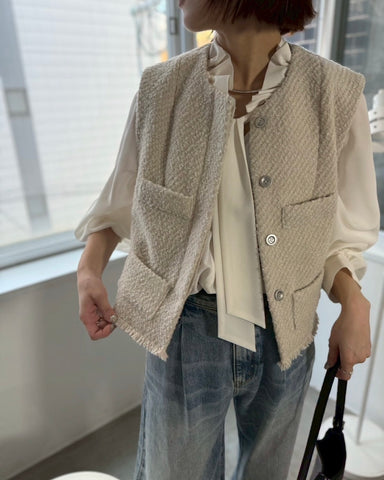 cafune<br> tweed fringe vest