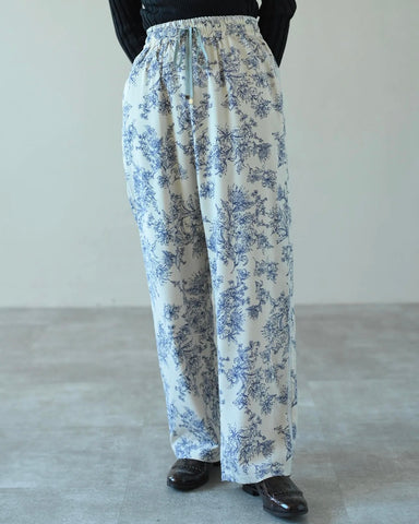 HERENCIA <br>Piping line floral print pants