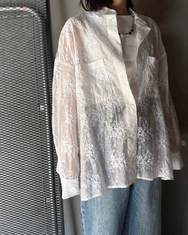 cafune<br> sheer embroidery shirt