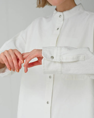 HERENCIA <br> Back frill denim blouse
