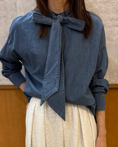 PASSIONE<br> 再入荷 デニムボウタイブラウス