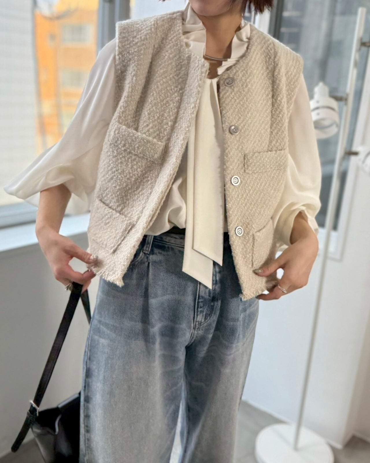 cafune<br> tweed fringe vest