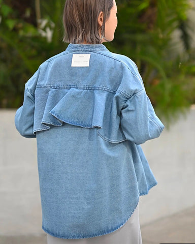 HERENCIA <br> Back frill denim blouse