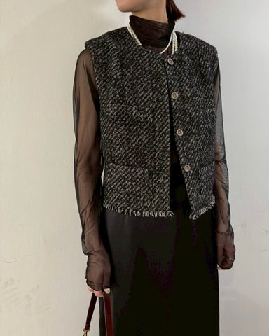 cafune<br> tweed fringe vest