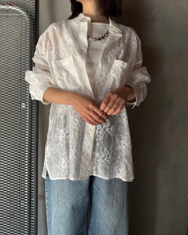 cafune<br> sheer embroidery shirt