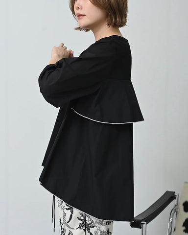 Herencia<br> バック配色メロー フリルトップス