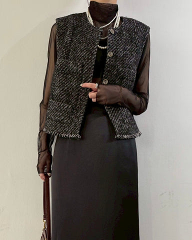 cafune<br> tweed fringe vest