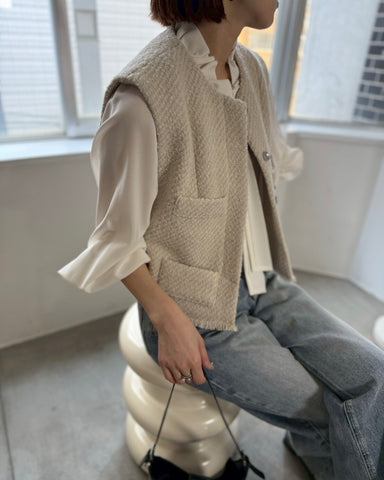 cafune<br> tweed fringe vest