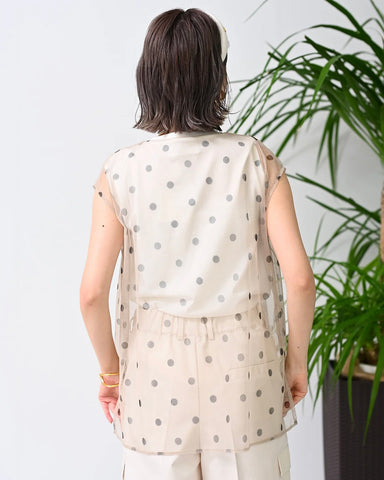 Herencia<br>ドットチュールノースリーブトップス