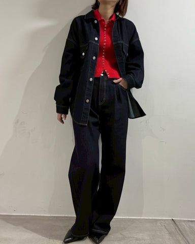 cafune<br> tuck baggy denim pants