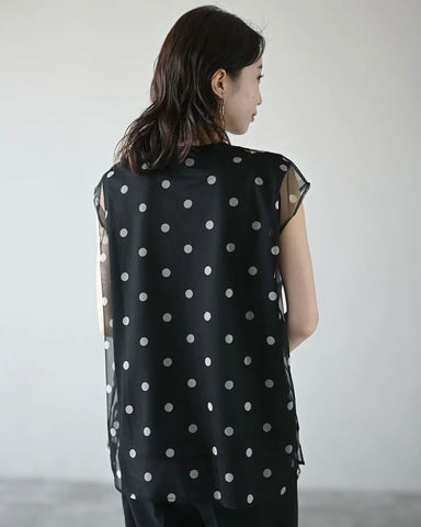 Herencia<br>ドットチュールノースリーブトップス