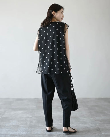 Herencia<br>ドットチュールノースリーブトップス