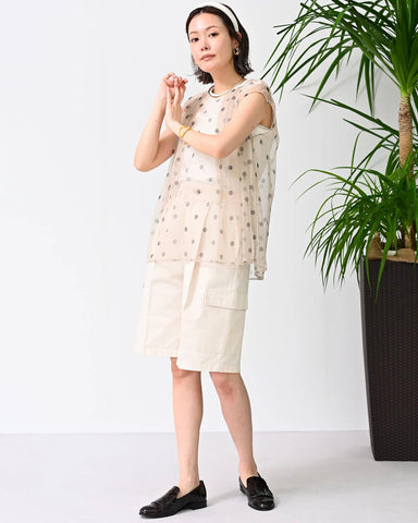 Herencia<br>ドットチュールノースリーブトップス