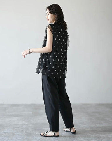 Herencia<br>ドットチュールノースリーブトップス