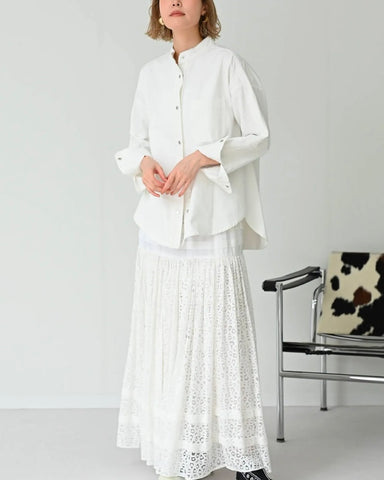 HERENCIA <br> Back frill denim blouse