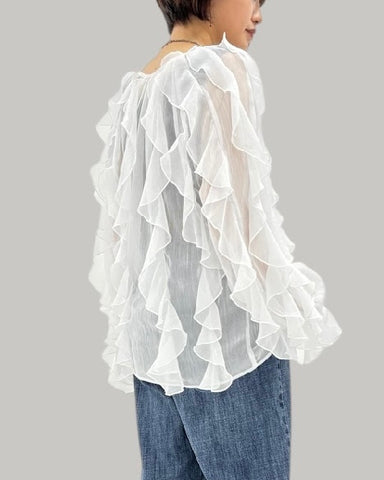 ayane<br>楊柳シフォンフリルブラウス ayane
