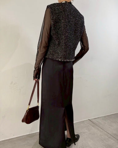 cafune<br> tweed fringe vest
