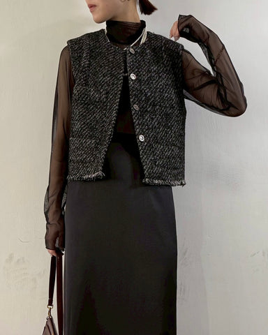 cafune<br> tweed fringe vest