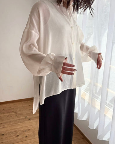 cafune<br> linen like sheer relax shirt