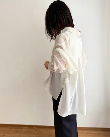 cafune<br> linen like sheer relax shirt