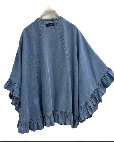 ayane予約<br> テンセルデニムフリルポンチョ