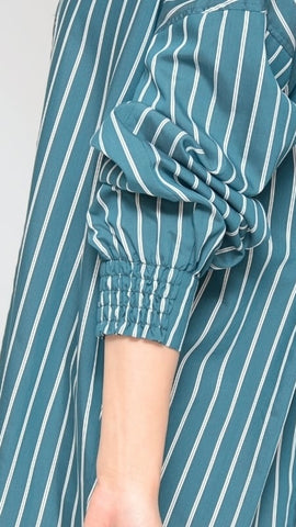 Praia<br> バックプリーツストライプブラウス