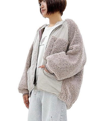 ayane予約<br>ボア×中綿キルトノーカラーブルゾン