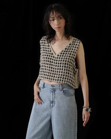 CYAN TOKYOご予約<br> フリンジツイードリブベスト