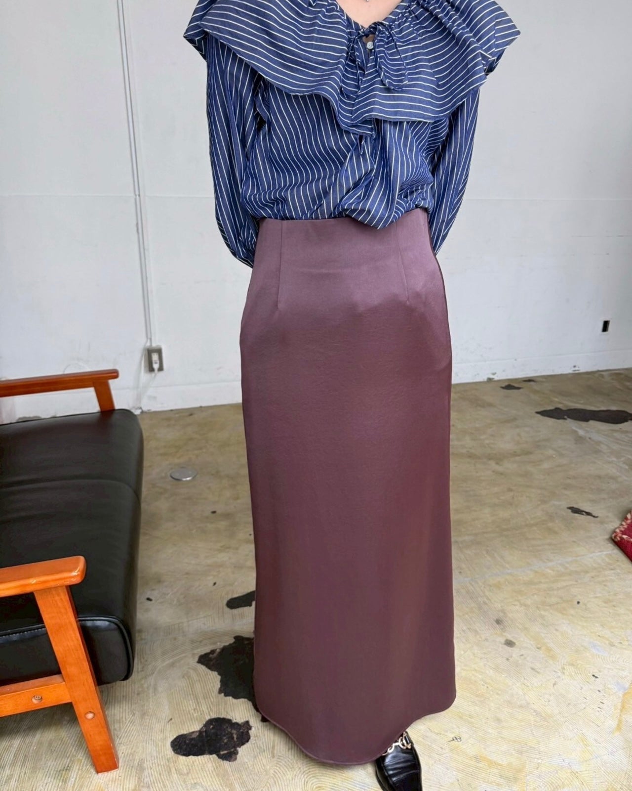 cafune<br> side piping satin skirt