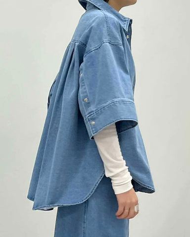 3月6日ライブ HERENCIA<br> Denim Short Sleeve Blouse