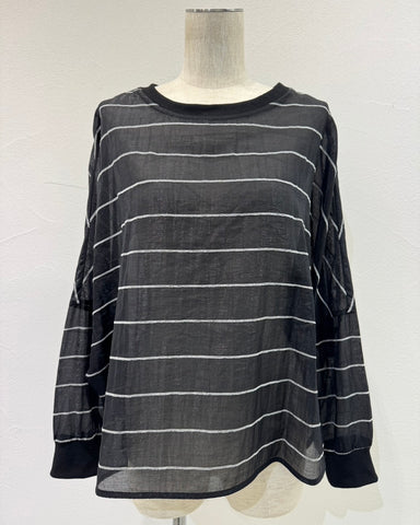 CYAN TOKYOご予約<br> グロッシーシアーボーダーブラウス