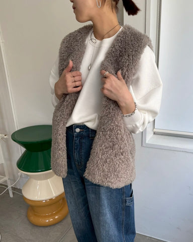 cafune<br> V neck curl fur gilet
