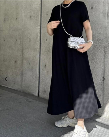 anana<br> 速乾シンプルAライン半袖マキシワンピース