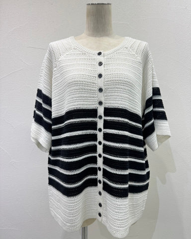 CYAN TOKYOご予約<br> 透かしボーダーハーフスリーブカーデ