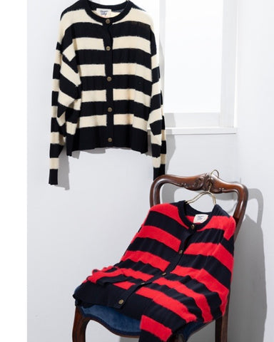 Margaux Vintage<br>異素材ボーダークルーカーディガン