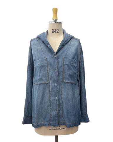 ayane予約<br> シアーデニムフーディシャツ