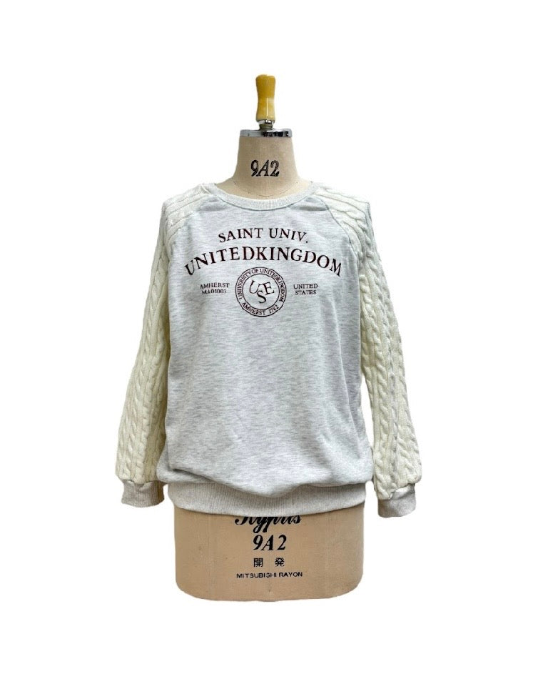 ayane予約<br> ニットスリーブ裏毛プルオーバー