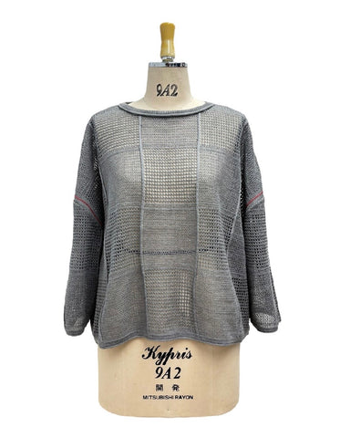 ayane予約<br> 格子柄メッシュ編ニット