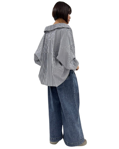 ayane<br> ストライプボタンタックスリーブ