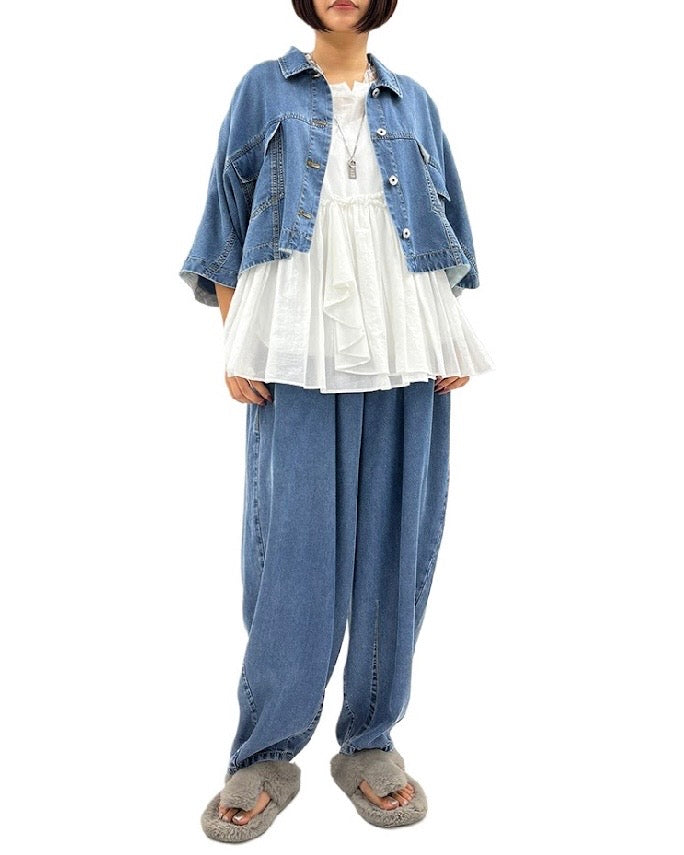 ayane<br>テンセルデニムタックバレルレッグパンツ