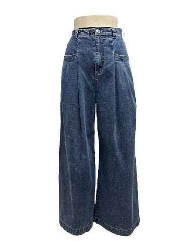 ayane予約<br> デニム地タックワイドパンツ