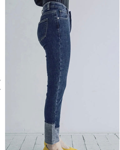 <br> ボーイフレンドデニム 折り返し風デザイン