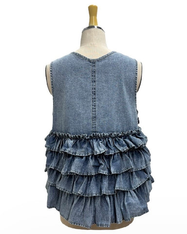 ayane予約<br> デニム地バックフリルベスト