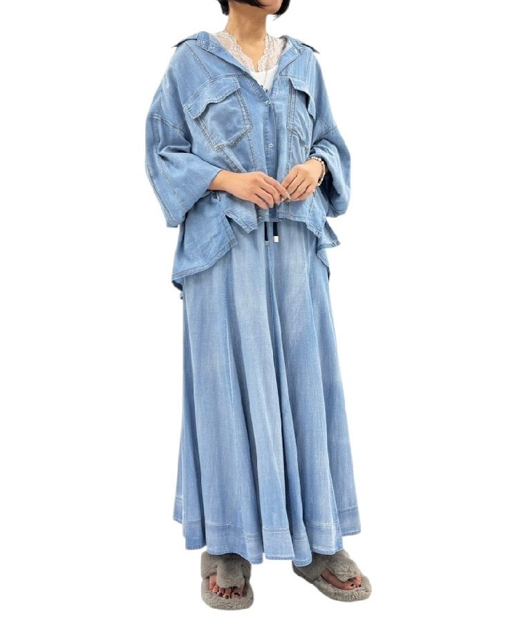 ayane<br> 16枚ハギシアーデニムフレアスカート