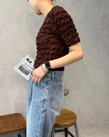 cafune<br>シャーリングエンボス風半袖トップス