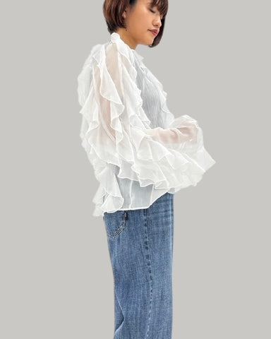 ayane<br>楊柳シフォンフリルブラウス ayane