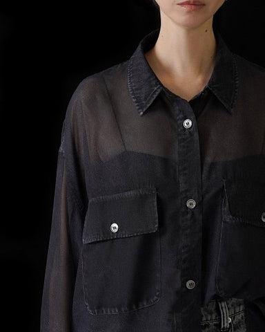 CYAN TOKYOご予約<br> デニム転写シフォンシャツ