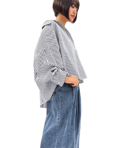ayane<br> ストライプボタンタックスリーブ